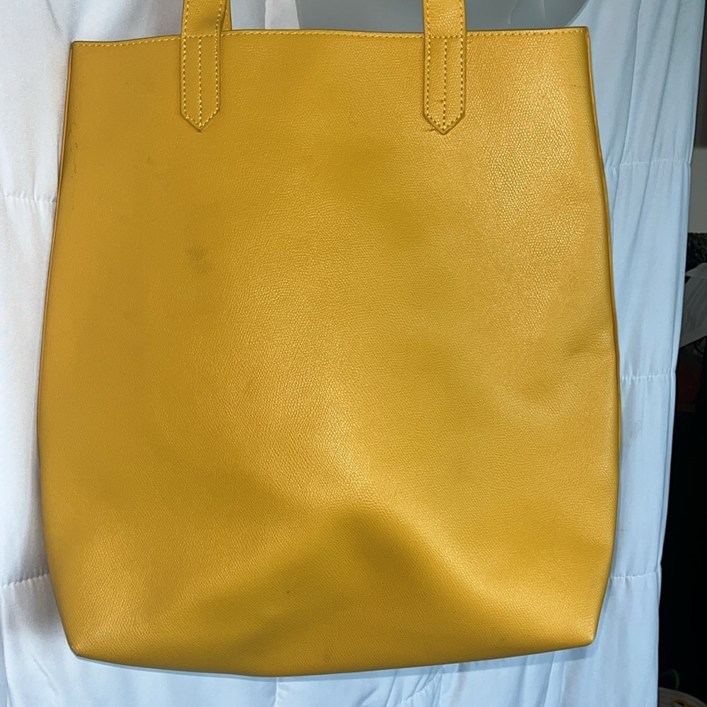 Saks Fifth Avenue Yellow Tote Bag | Large Structured Shoulder Handbag - Picture 5 of 16